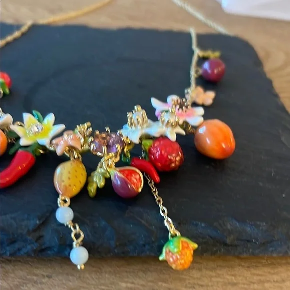 Les NEREIDES Floral and Fruit Charm Necklace in Gold - Picture 2 of 6